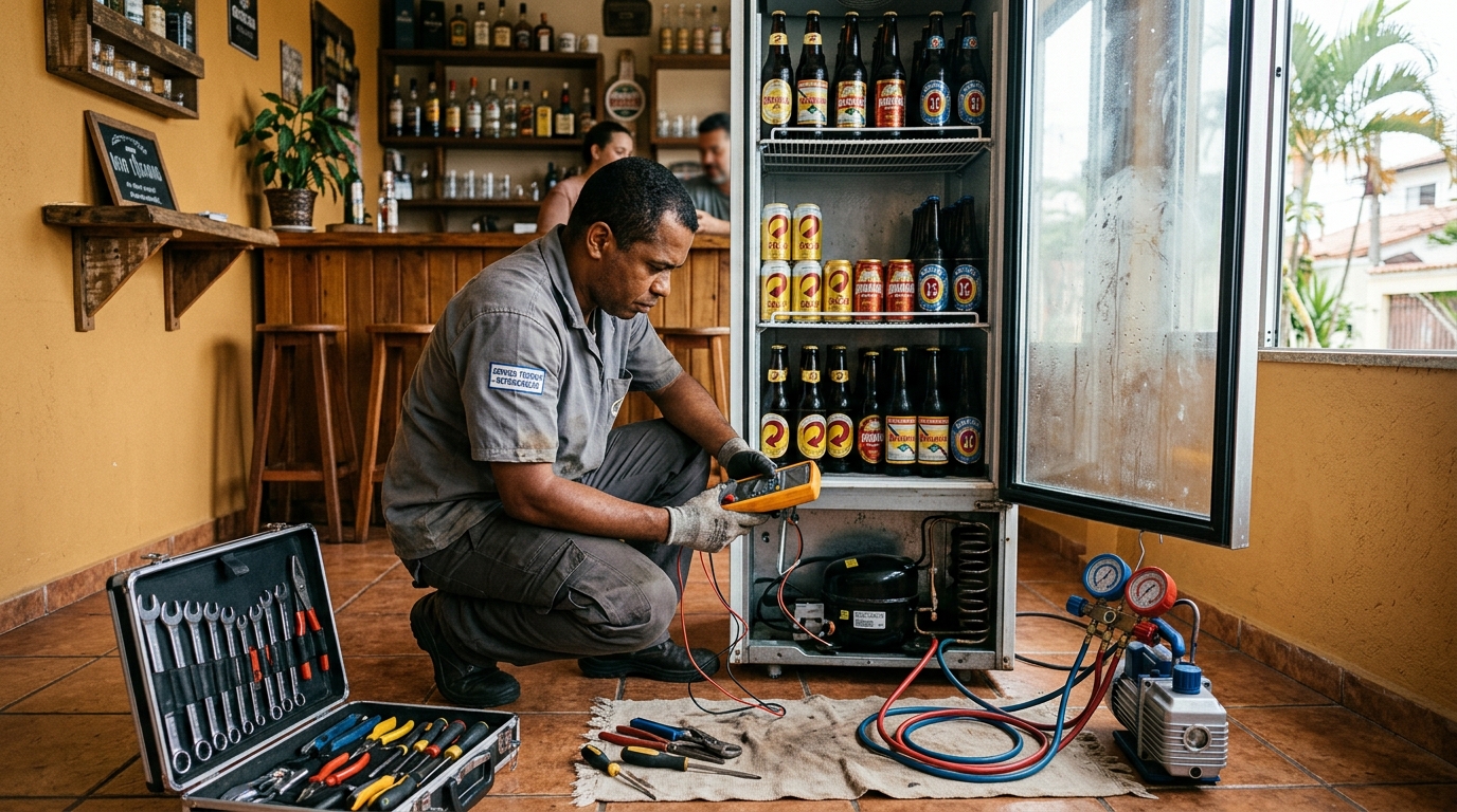 Troca de termostato de cervejeira em atendimento técnico em Passo Fundo‑RS